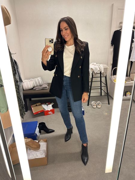 Easy classic outfit from the #nsale! 

Reiss blazer - size up 1 size
Madewell tee - so so soft wearing medium
Marc Fisher boots wearing size 9



#LTKxNSale #LTKsalealert #LTKshoecrush