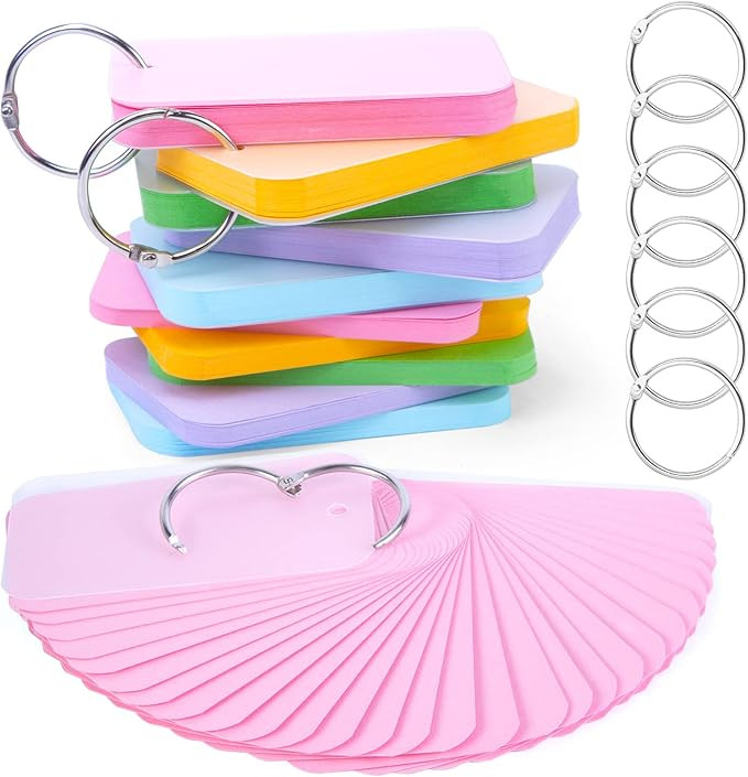 Koogel 250PCS Index Cards with Ring, Colored Study Cards Waterproof Covers 2.2 x 3.5 Inch Blank N... | Amazon (US)