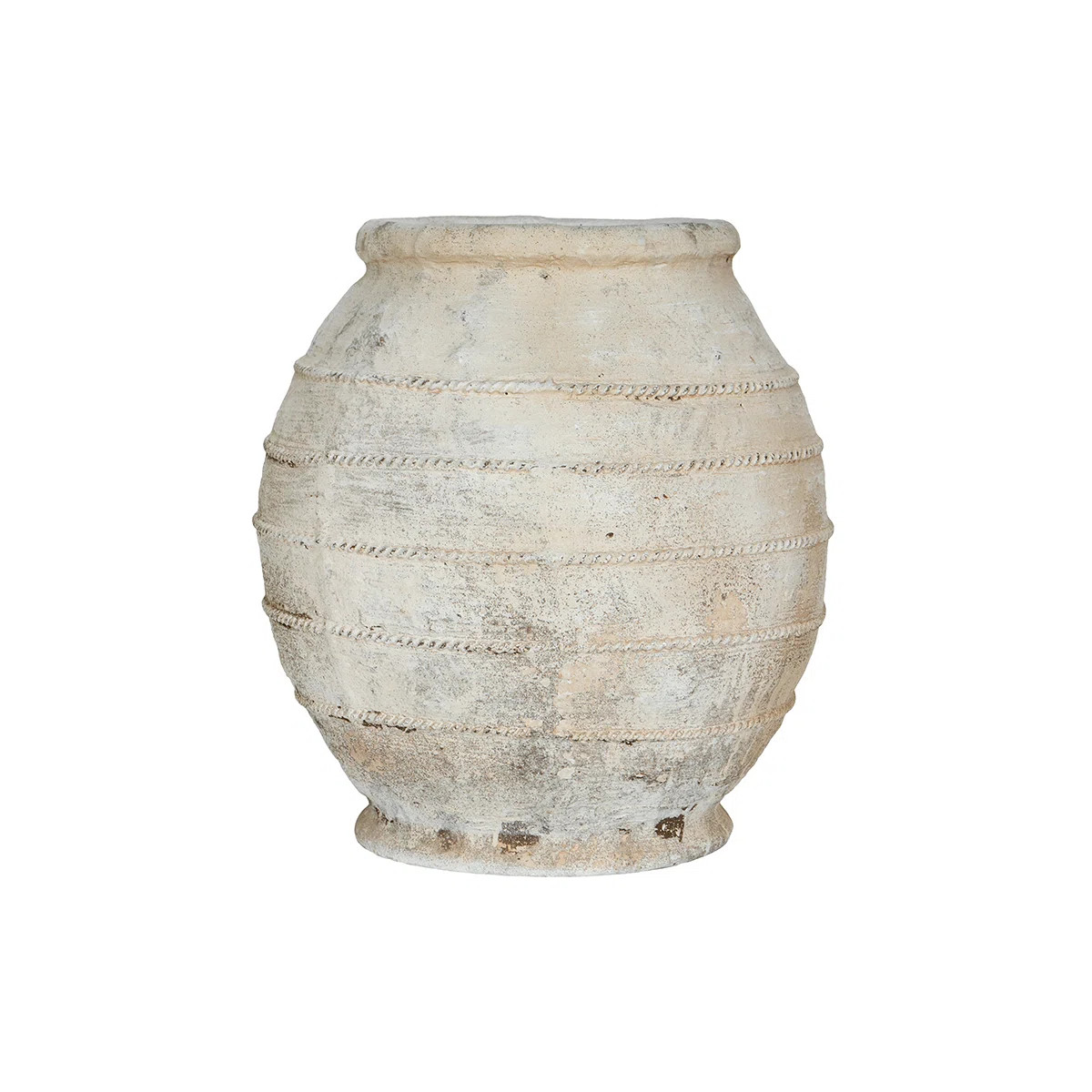 Large Magnesium Flower Pot With Weathered White Finish And Ridged Texture | Wayfair North America