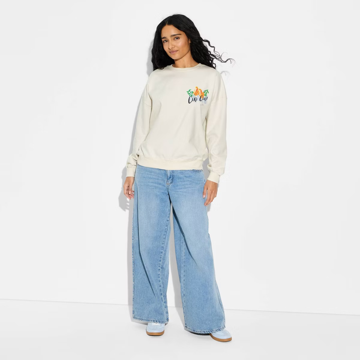 Women's Cin Cin Graphic Pullover Sweatshirt - White | Target