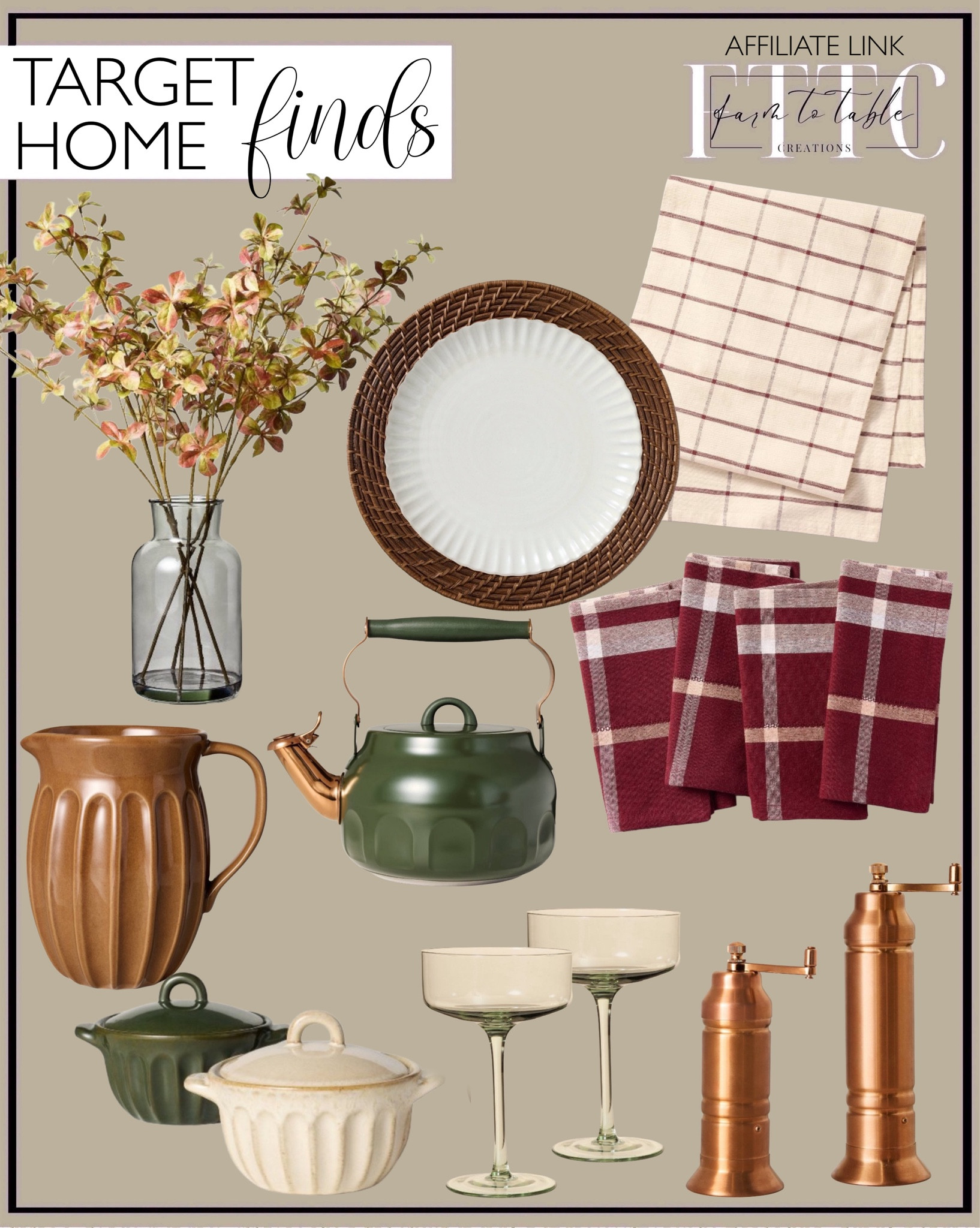 Target Home Finds. Follow @farmtotablecreations on Instagram for more inspiration.

Hearth & Hand with Magnolia. Plaid Table Runner. Burgundy Napkins. Beverage Pitcher. Quince Leaf Arrangement. Stoneware Dinner Plate. Tinted Glass Coupe Drinkware. Salt and Pepper Crank Grinder. Arch Cutout Teapot. Ramekins with Lids. 

Target Fall Decor. Kitchen Decor. Target Home Finds. Hearth & Hand. 

#LTKFindsUnder50 #LTKHome #LTKStyleTip