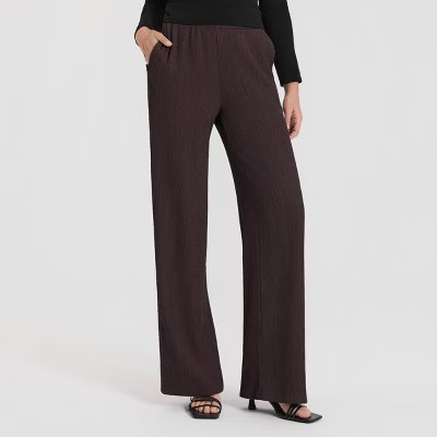 Women's High-Rise Textured Pull-On Pants - A New Day™ Brown XS | Target