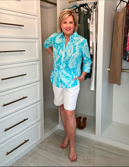 This colorful outfit is beach-ready! I don’t have a vacation coming up, but I can still be ready. The Modern Classic Shirt in the beautiful pool blue has Lilly Pulitzer vibes. It looks great with the white Lined Pleated Linen Shorts, but could be worn with a lot of different bottoms.

@talbots #talbotsofficial #talbots 

#LTKFindsUnder100 #LTKOver40 #LTKStyleTip