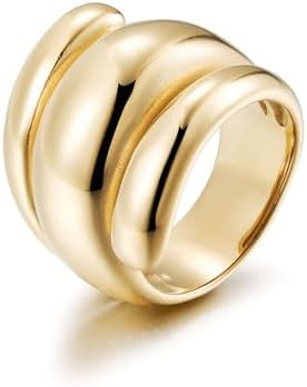 CIUNOFOR Chunky Statement Rings for Women, 14K Gold Plated Stainless Steel Dome Ring, Wide Band R... | Amazon (US)