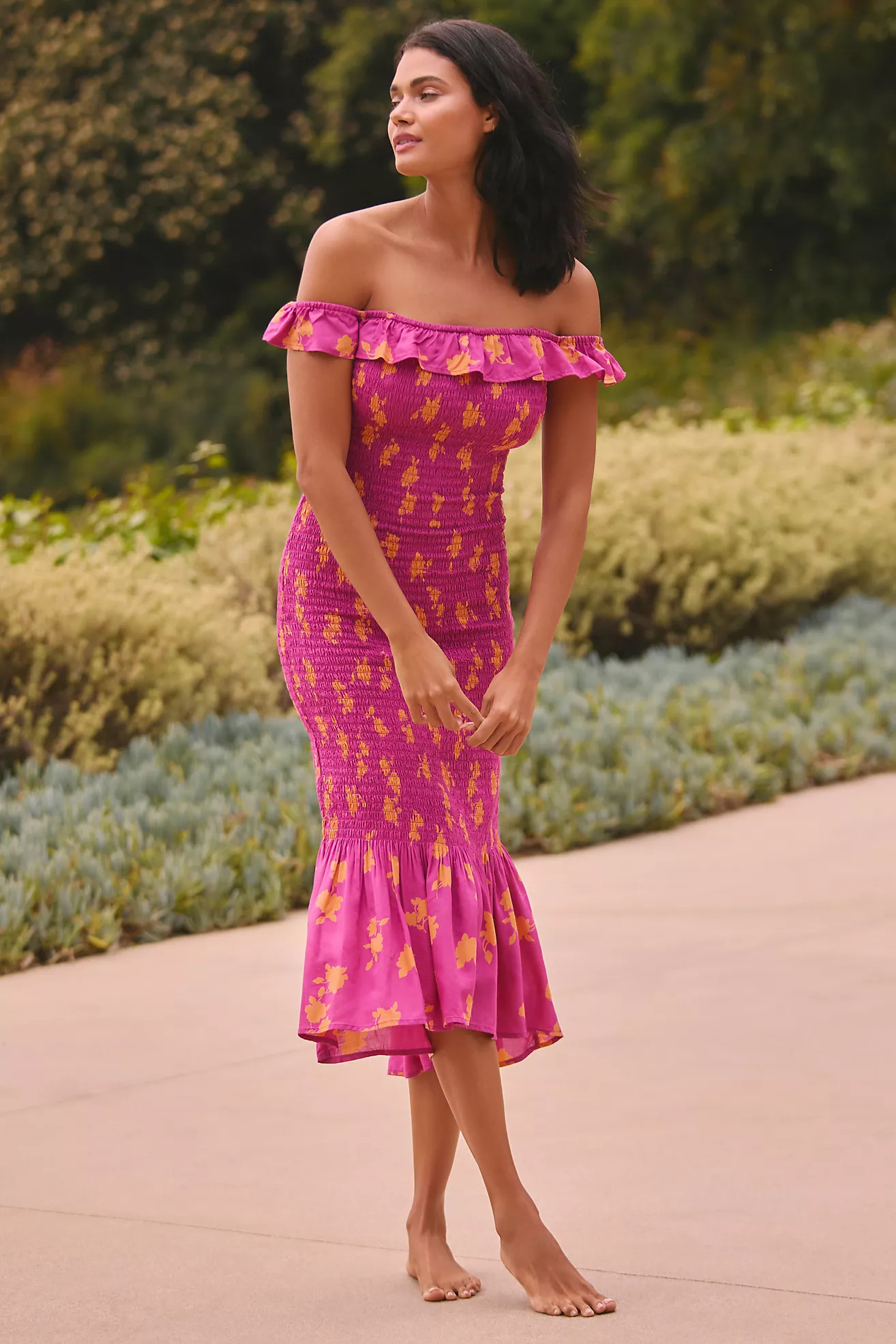 By Anthropologie Off-The-Shoulder Smocked Midi Dress | Anthropologie (US)