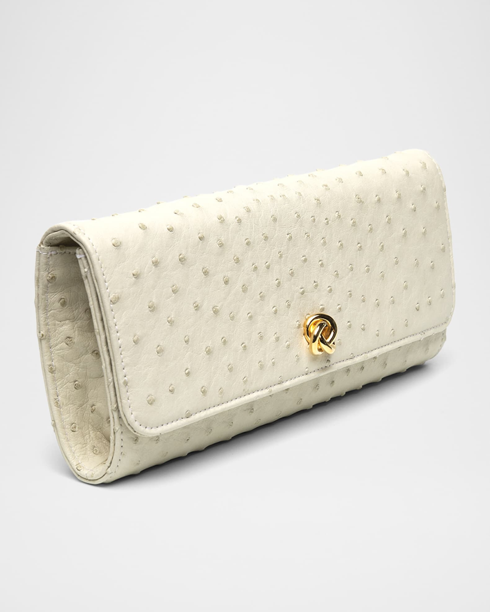 Robbie Ostrich Leather Flap Clutch Bag | Neiman Marcus