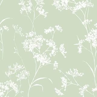 LILLIAN AUGUST 30.75 sq. ft. Luxe Haven Seacrest Green Floral Mist Vinyl Peel and Stick Wallpaper... | The Home Depot