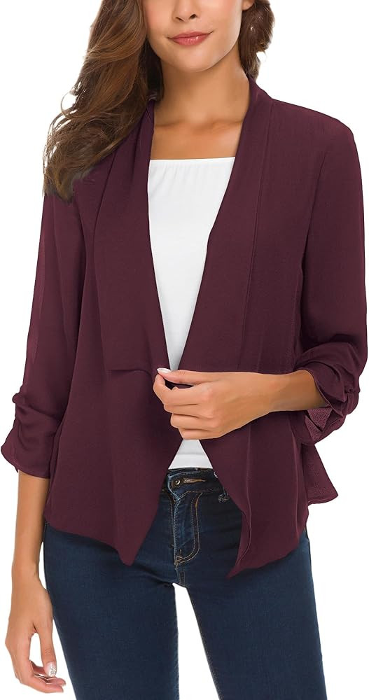 Urban CoCo Women's Ruched Sleeve Lightweight Thin Chiffon Blazer | Amazon (US)