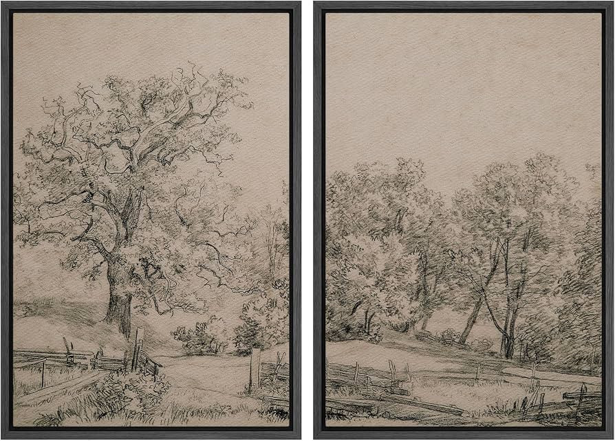 MUDECOR Framed Canvas Print Wall Art Ancient Tree and Country Road Sketch Classic Landscape Penci... | Amazon (US)