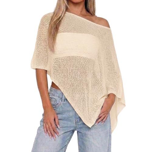 Womens Sheer Poncho Tops Lightweight Knitted Shrug Crochet Mesh Cover Up Summer Beach Shawl (Yellow, S) | Amazon (US)