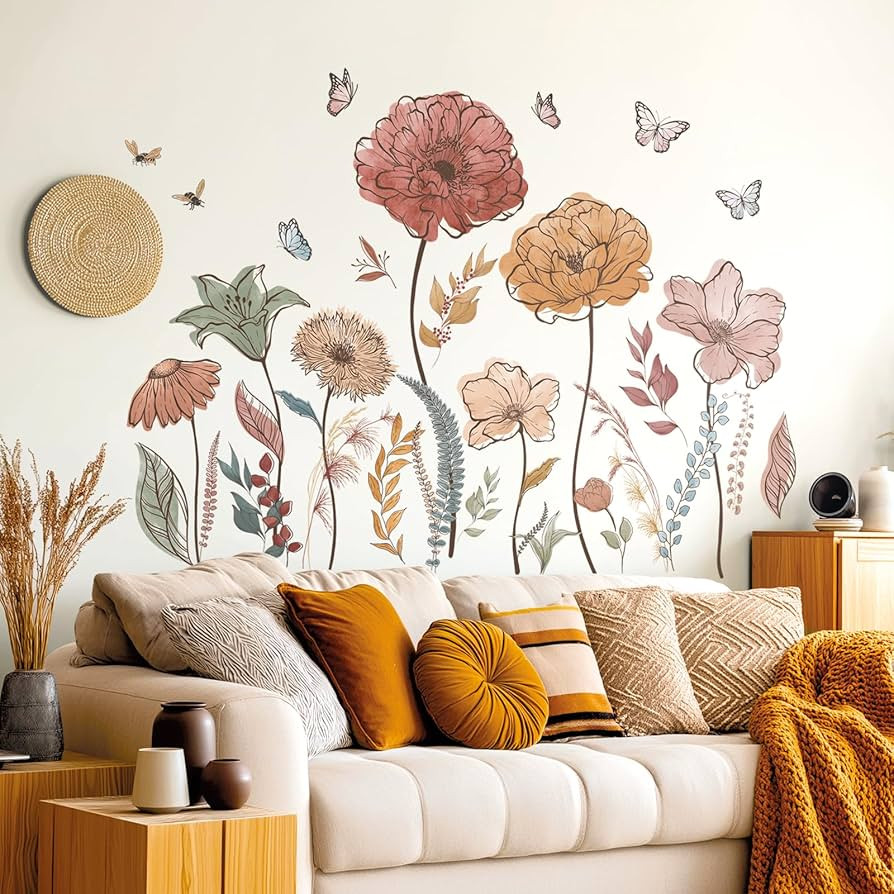 DECOWALL Boho Flowers Wall Decals Peel and Stick Wildflower Floral Dandelion Grass Plants for Bab... | Amazon (US)