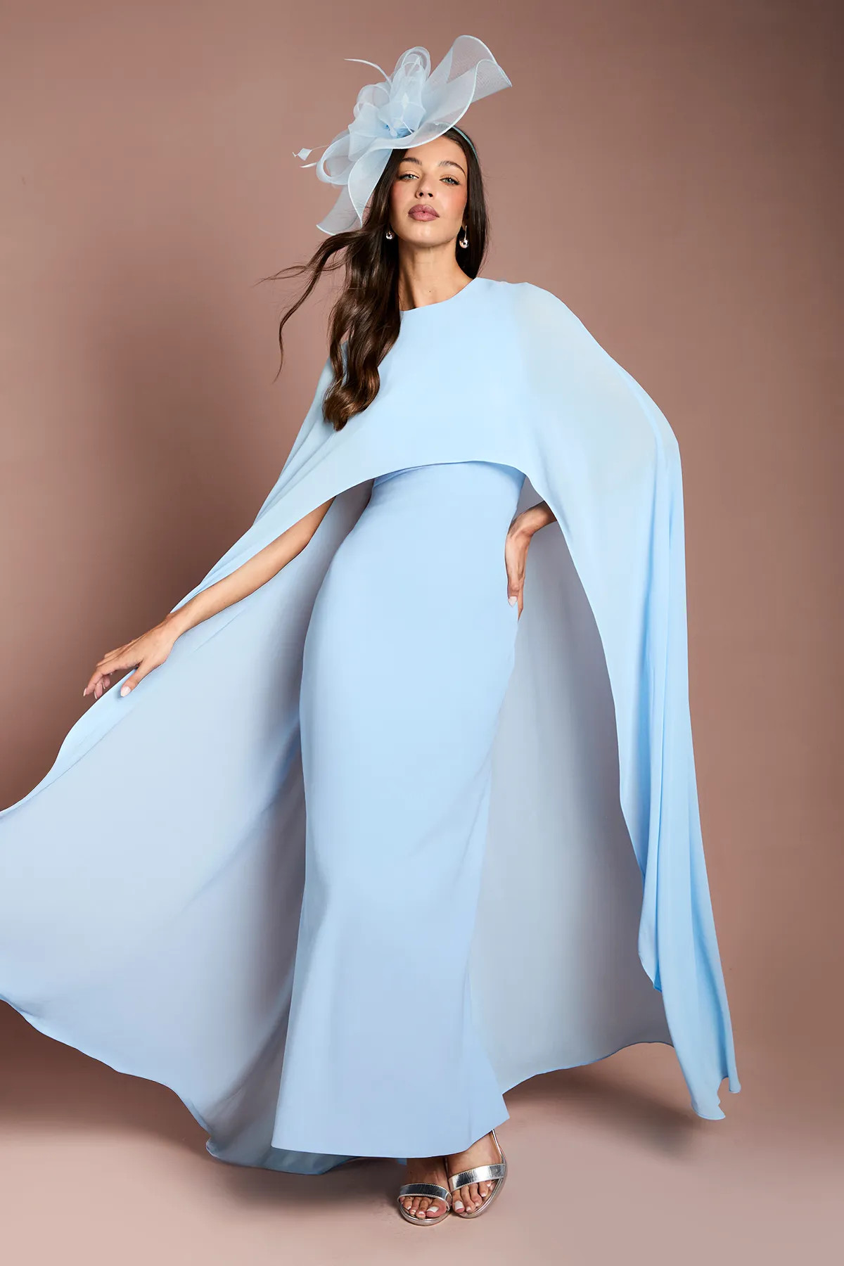 Pale Blue Coast Cape Sleeve Maxi Dress | Oasis | Oasis UK & IE