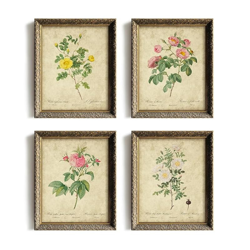 French Country Watercolor Vintage Flower Poster Prints – Pink Yellow Green Floral Pictures Gall... | Amazon (US)