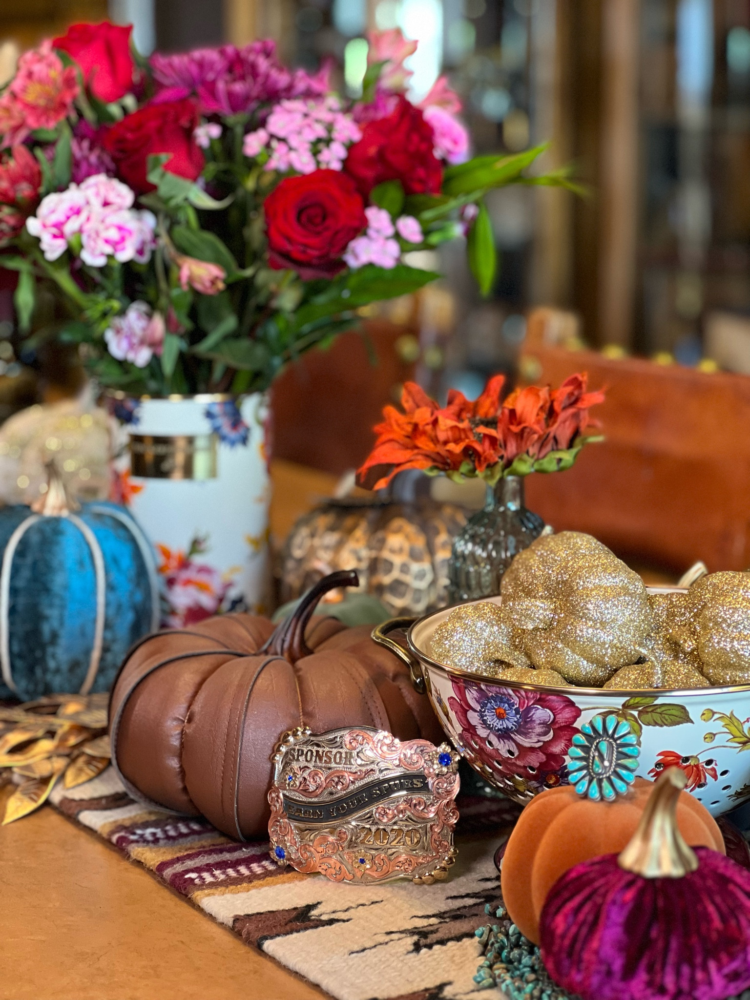 Fall Glam ✨

If you’re looking to have a beautiful Fall table this Thanksgiving, but want it to fit in with the Christmas decor popping up around your home, this is a great option! Mesh the two by complimenting the glam of it all, especially in jewel tones and mixed metallics. 

I pulled out my Flower Market colander and utensil holder to build this look around, knowing how beautifully the floral print is for Fall. Based my color palette on those tones, tied in more mixed metallic details and voila! Classy, glam, fabulous ✨♥️

*editor’s note: I’d recommend inserting a cylindrical glass vase (most dollar stores have them, and Walmart does too!) into the utensil holder for the best quality of life for fresh flowers. Here’s a bit about materials straight from the @mackenziechilds site… 

“Heavy-gauge, hand-glazed steel underbody embellished with hand-applied floral transfers, rimmed in bronzed stainless steel. (On the colander)… Antiqued brass-finished handles.“

#rootsrundeep #westernhomedecor #westernfalldecor #fallhomedecor #falldecor 
#fallranchhousedecor #ranchhousedecor #falltablescape #fallcenterpiece #thanksgivingtable #thanksgivingcenterpiece #thanksgivingtablescape #thanksgivingdecor #ranchhouseholiday #gritandglam #westerninfluencer #westernlifestyleinfluencer  #rootsrundeepaz

#LTKSeasonal #LTKhome
