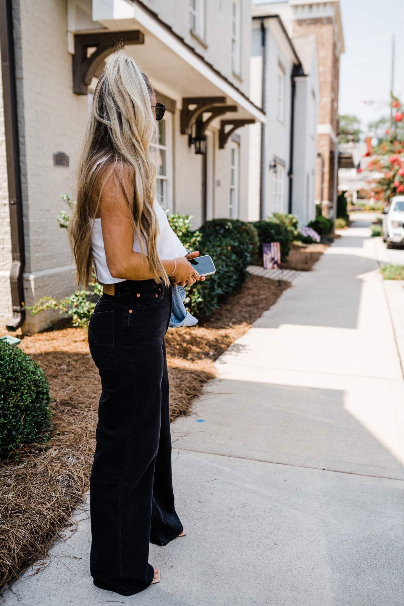 Wear a jean jacket for a fall transition outfit
Black wide leg jeans TS they do not have stretch
Linen white crop tank small


#LTKSeasonal #LTKunder100