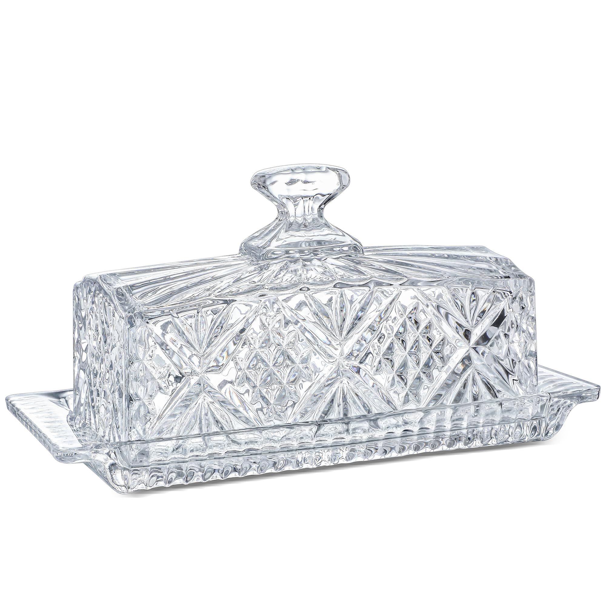Crystal Covered Butter Dish,8inch Classic Glass 2-Piece Design Butter Keeper with Lid | Butter Ho... | Amazon (US)