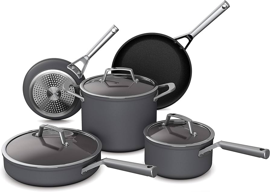 Ninja C38000 Foodi NeverStick Premium 8-Piece Cookware Set with Glass Lids, Hard-Anodized, Nonsti... | Amazon (US)