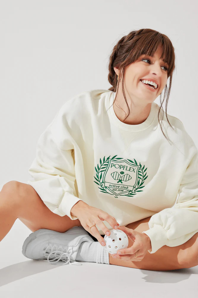 POPFLEX® Active Club Cloud Crewneck Sweater - Cream | POPFLEX