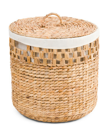 Round Hamper With Open Top And Rice Nut Bottom With Liner | TJ Maxx