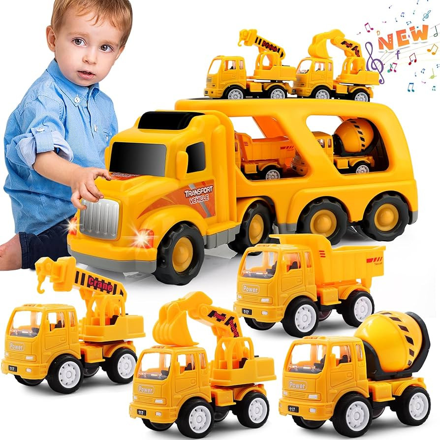 Construction Truck Toddler Toys Car: Toys for 2 3 4 Year Old Boy 5 in 1 Carrier Toys for Kids Age... | Amazon (US)