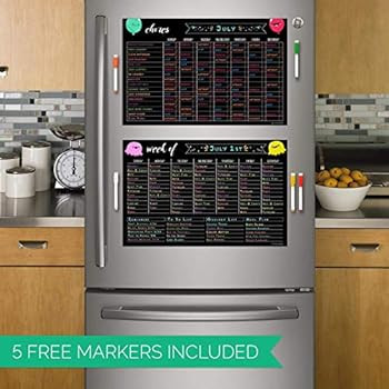 Chore Chart and Weekly Planner Set, Dry Erase Magnetic 11" x 17" Responsibility Refrigerator Rewa... | Amazon (US)