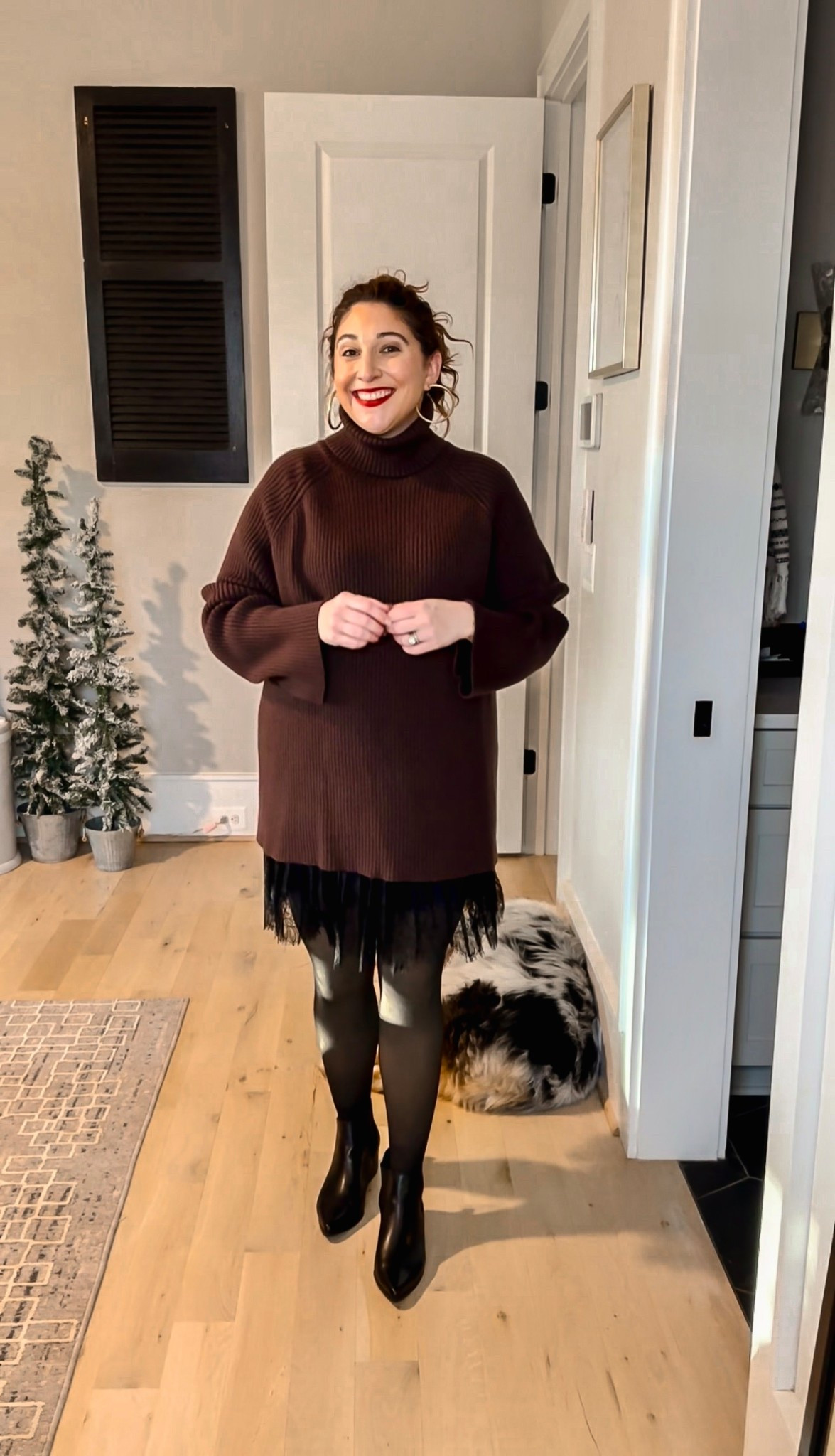 Yall. Fleece tights are a GAME CHANGER for holiday outfit options! If you don’t own a pair already, I highly recommend! Also, how do we feel about all the color scheme on trend this year? Brown is still really in! 

#LTKootd #LTKMidsize #LTKHoliday