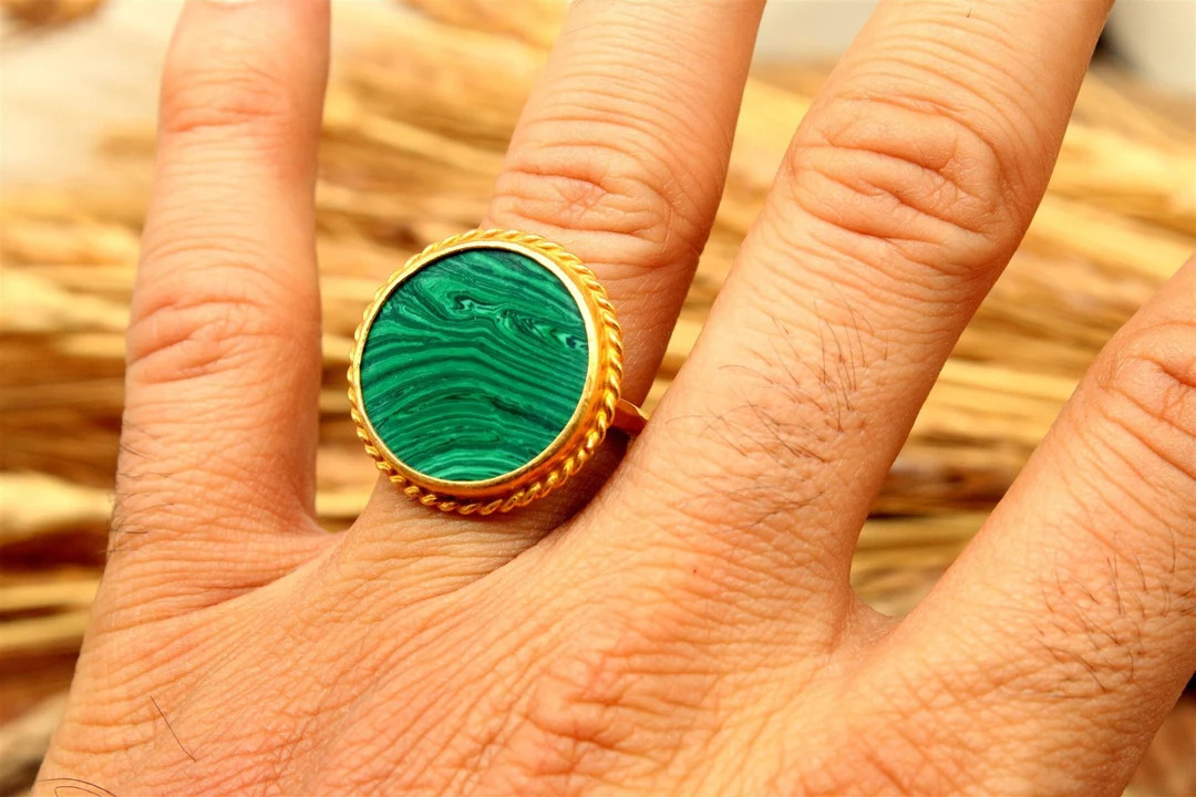 20mm Round Ring, 925k Sterling Silver, Malachite Silver Ring, Sterling Silver Ring, Zircon Jewelr... | Etsy (US)
