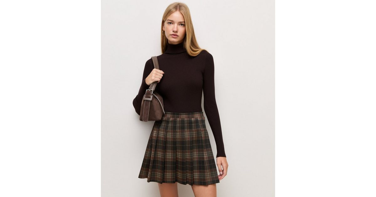 Women's Black Ponte Check Pleated Mini Skirt New Look | New Look (UK)