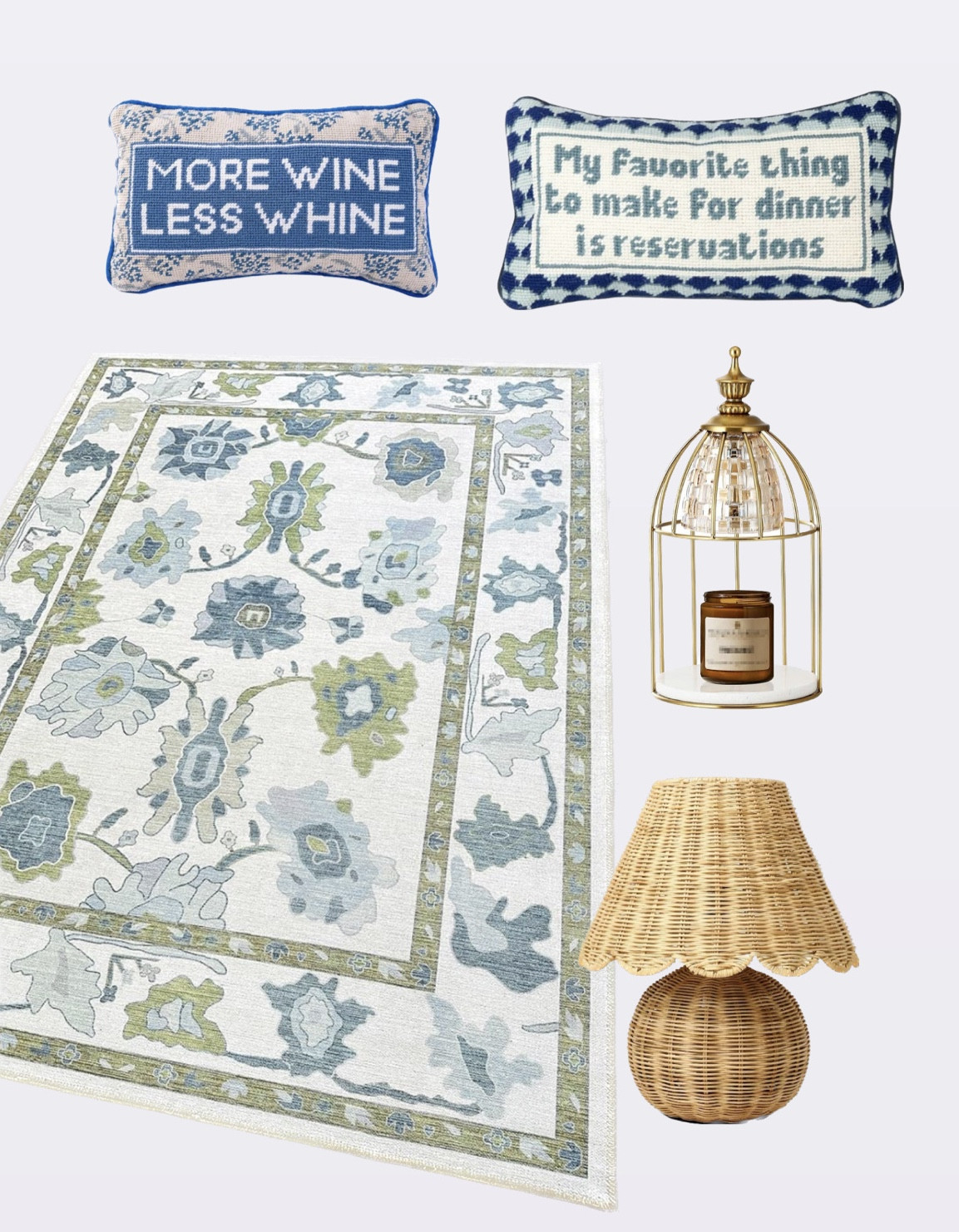 Needlepoint pillow, wicker lamp, candle warmer, housewarming gifts

#LTKhome