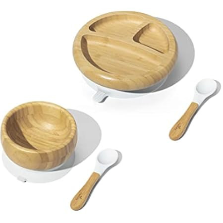 Avanchy Bamboo Baby Plate, Bowl & Spoons Set - Baby Cutlery - Bamboo Kids Bowl - BPA Free Bowl - Bam | Amazon (US)