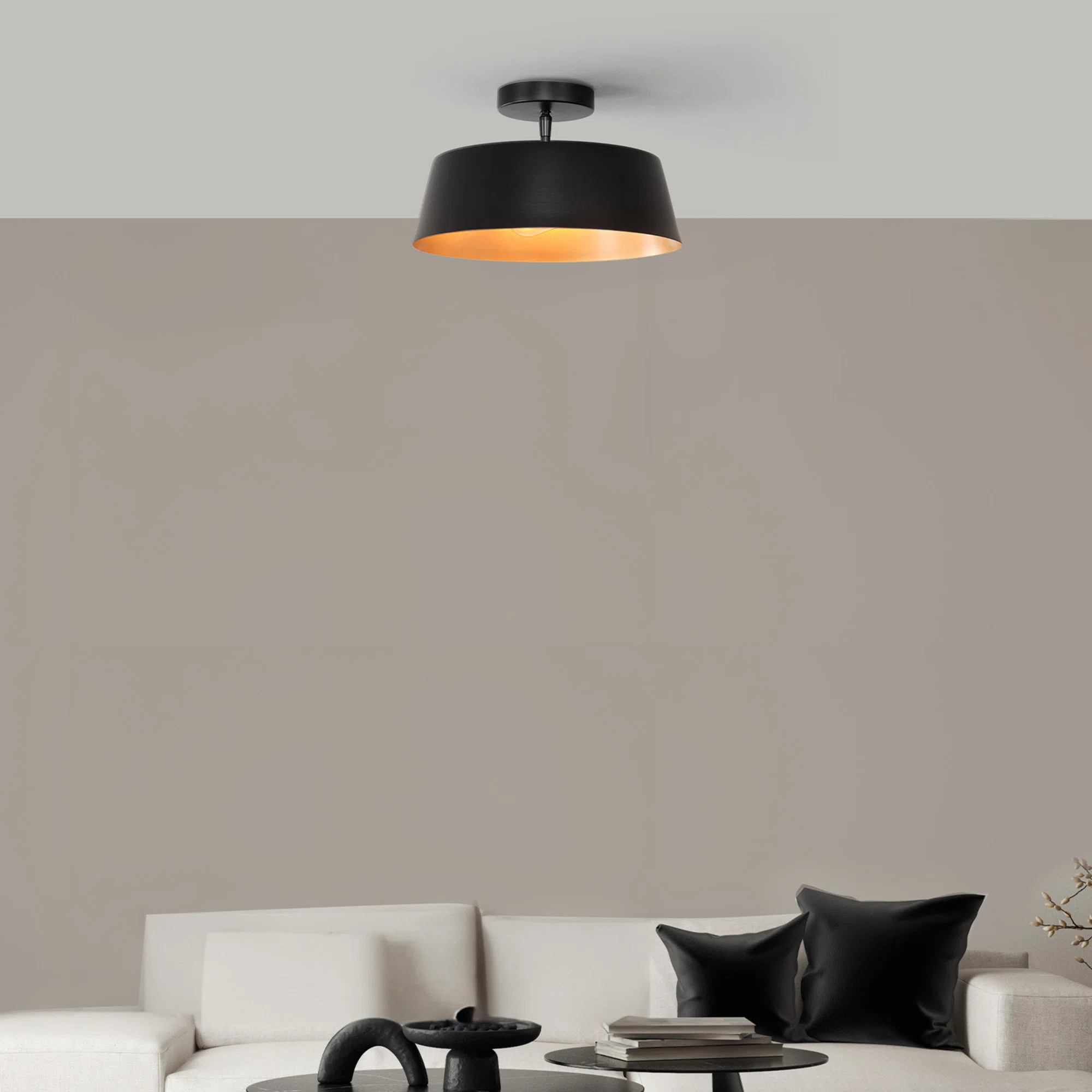 2-Light Flush Mount Ceiling Light, Matte Black, Painted Gold Interior Shade, Home Improvement, Di... | Wayfair North America