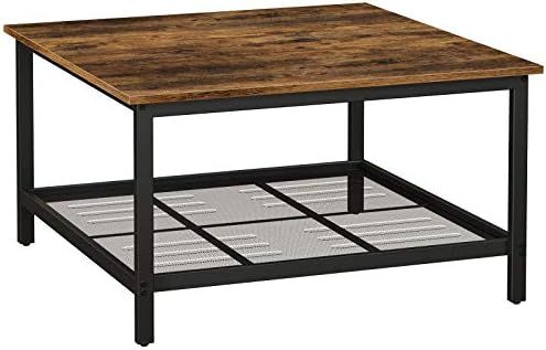 VASAGLE INDESTIC Coffee Table, Square Cocktail Table with Steel Frame and Mesh Storage Shelf, Ind... | Amazon (US)