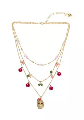 Betsey Johnson Skull Layered Necklace, Pink | Belk