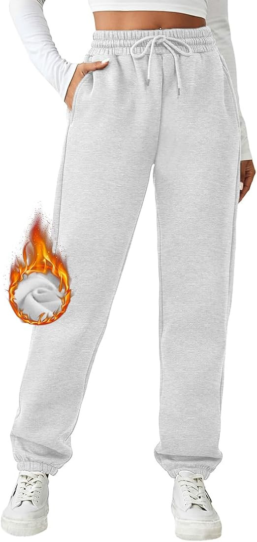 PINSPARK Women's Fleece Lined Sweatpants Winter Joggers Athletic Pants Casual Thick Warm Trousers... | Amazon (US)