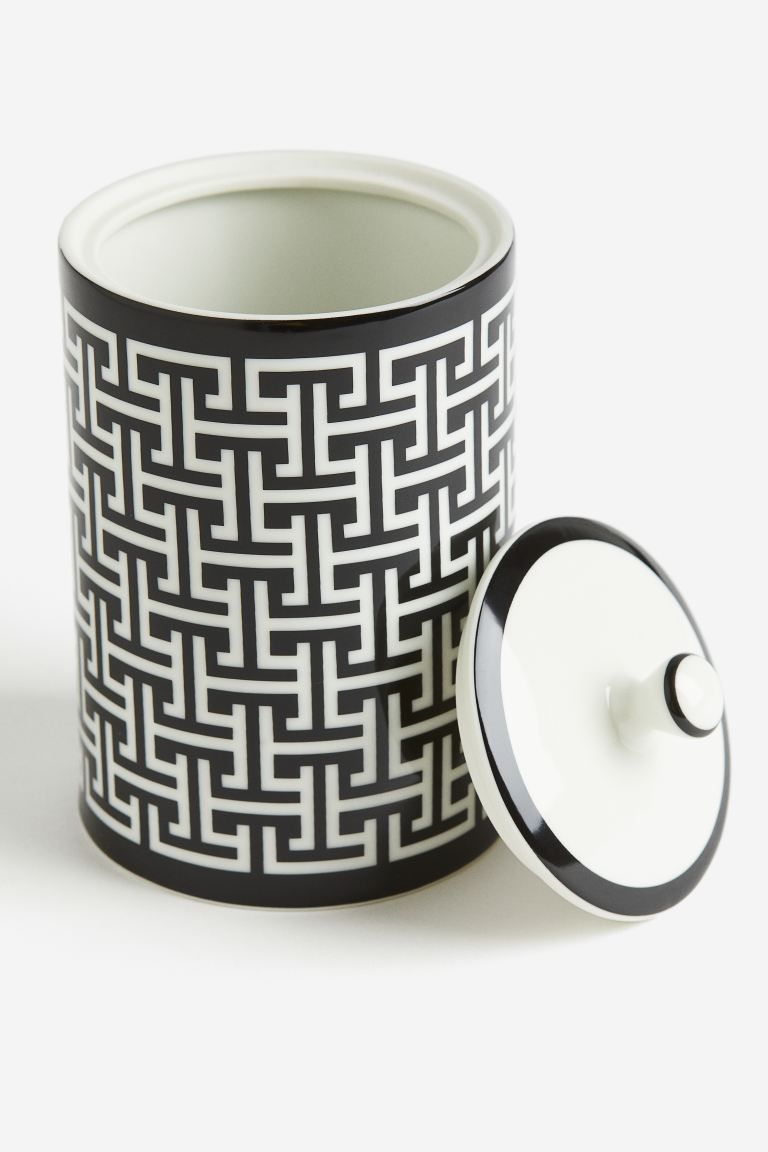 Pot de rangement en porcelaine - Noir/motif - Home All | H&M FR | H&M (FR & IT & ES)