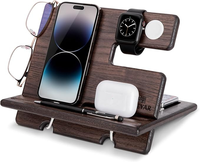 TESLYAR Gifts for Men Wood Phone Docking Station Ash Fathers FdaWatch Organizer Men Husband Wife ... | Amazon (US)