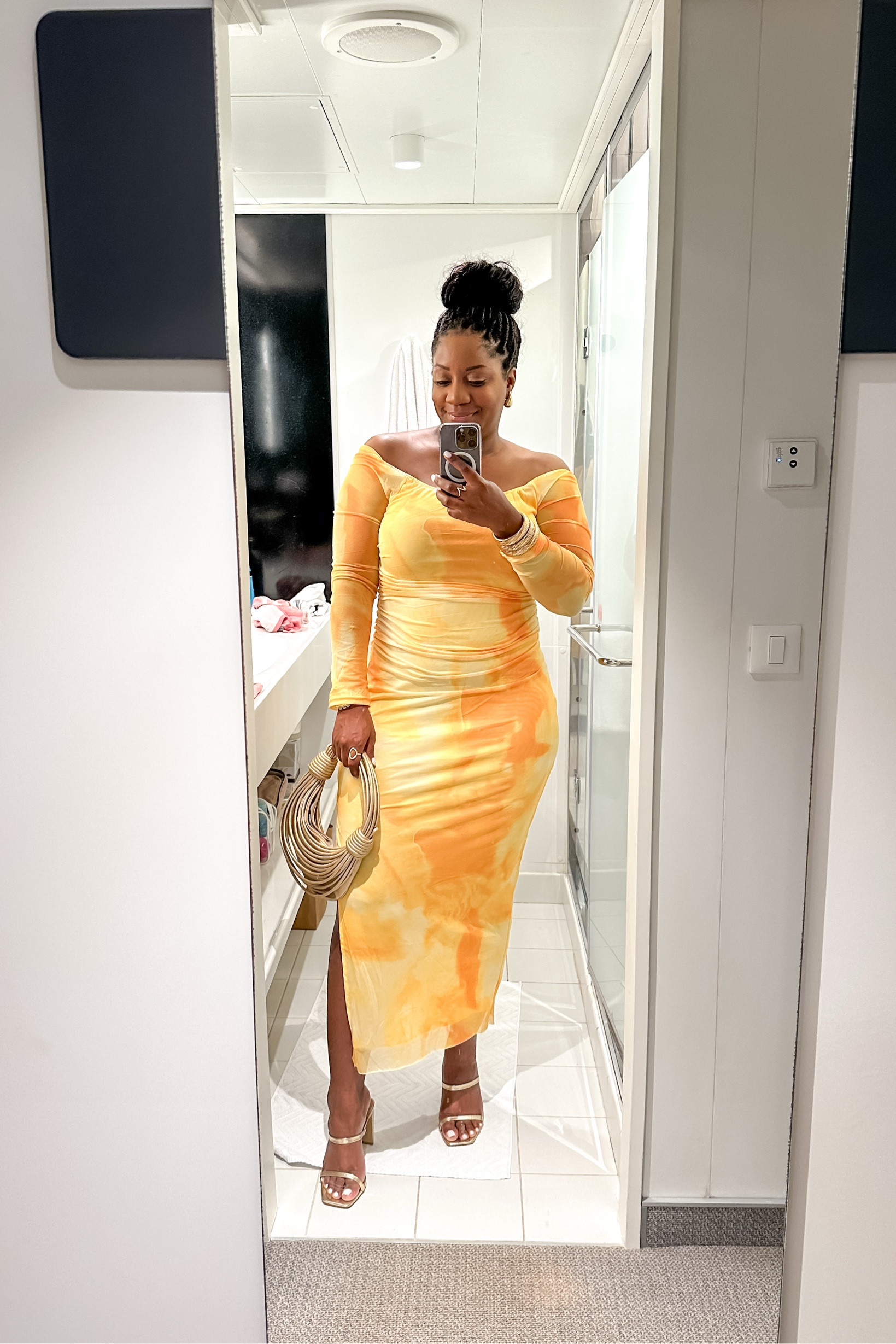 This dress is so flattering and comfortable at the same time! I even fell asleep wearing it and noted how comfortable it was to sleep in to my friend. 😂 It has a good amount of stretchiness and fits the curves just the way I like it! Wearing size L. 

maxi dress with sleeves / gold accessories / evening maxi dress outfit / yellow maxi dress styling / off the shoulder dress / ruched dress outfit ideas / yellow print dress / trendy off shoulder dresses / Amazon dress / Amazon finds / bodycon dress with sleeves / yellow tie dye mesh dress with sleeves

#LTKWedding #LTKMidsize #LTKParties