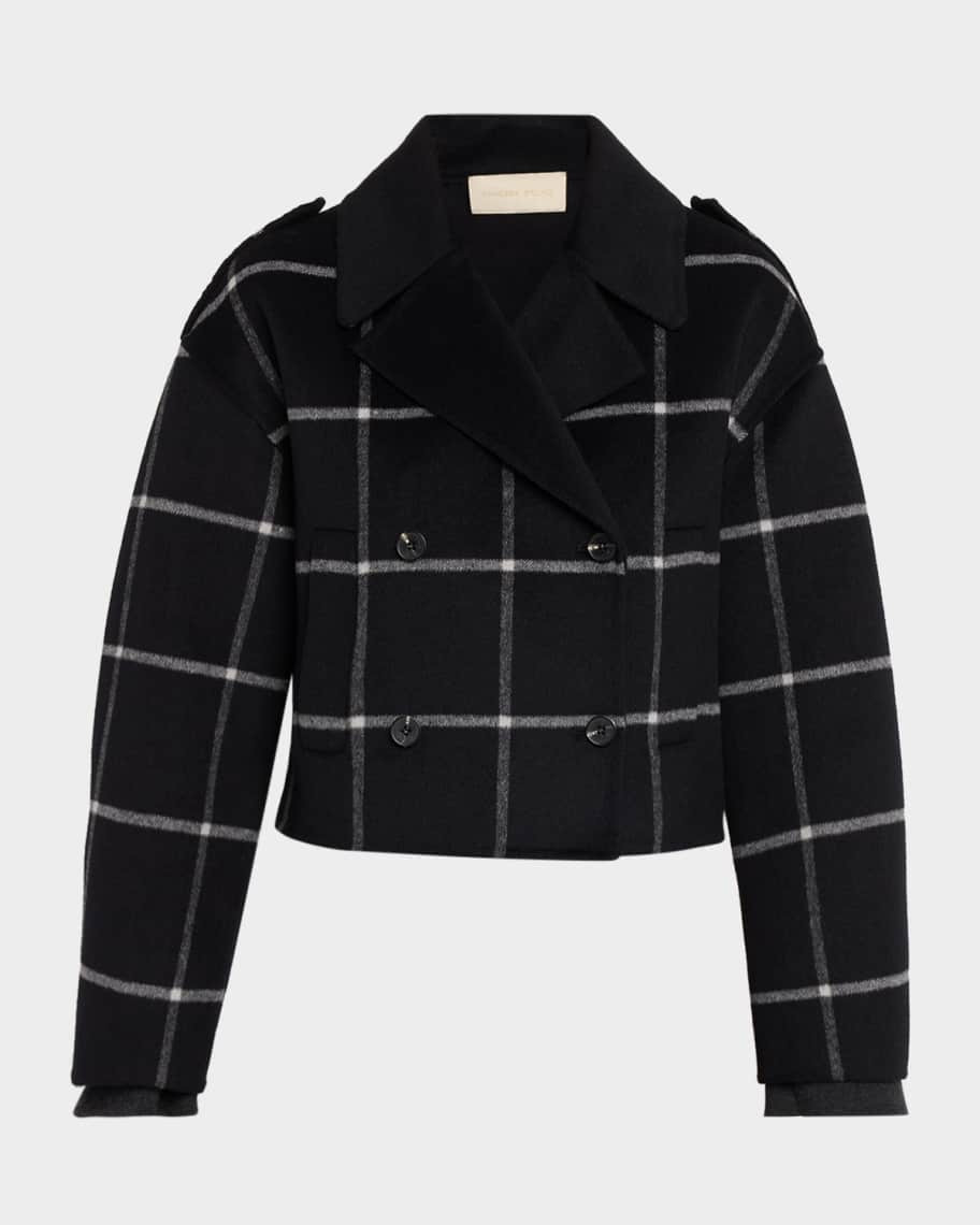 Vanessa Bruno Beran Cropped Grid Wool-Blend Coat | Neiman Marcus