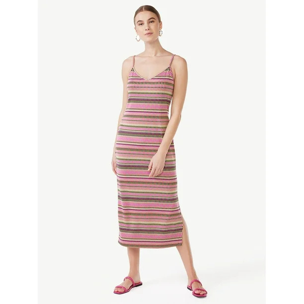 Scoop Women's Sleeveless Jacquard Midi Slip Dress with Side Slit, Sizes XS-XXL | Walmart (US)
