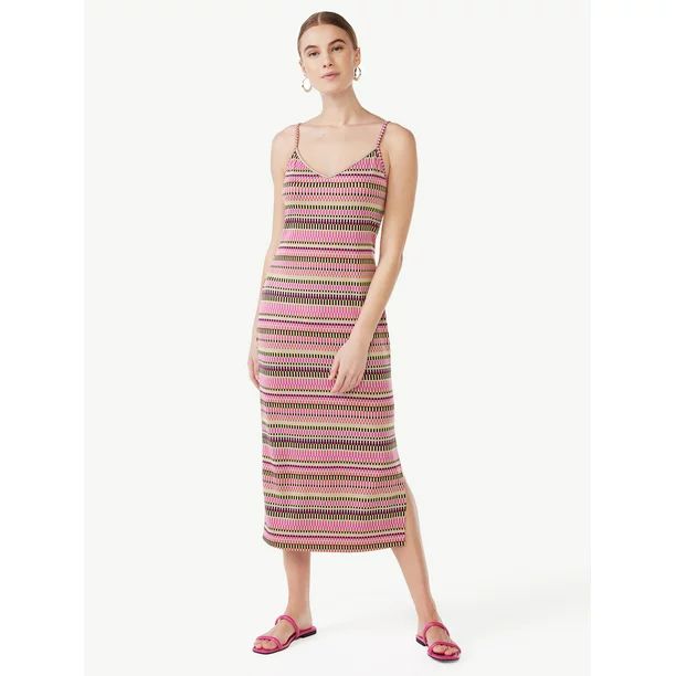 Scoop Women's Sleeveless Jacquard Midi Slip Dress with Side Slit, Sizes XS-XXL - Walmart.com | Walmart (US)