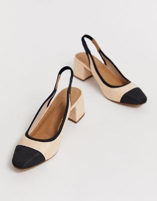 ASOS DESIGN Sochi slingback mid heels in natural fabrication | ASOS US