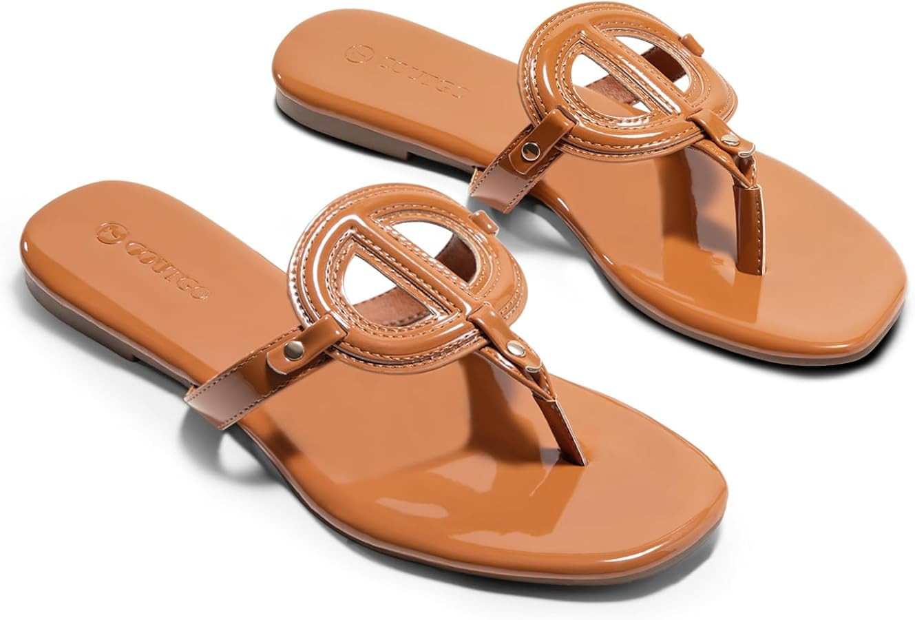 Coutgo Womens Flat Thong Sandals Square Open Toe Flip Flops Slip On Slides Dressy Summer Beach Sh... | Amazon (US)