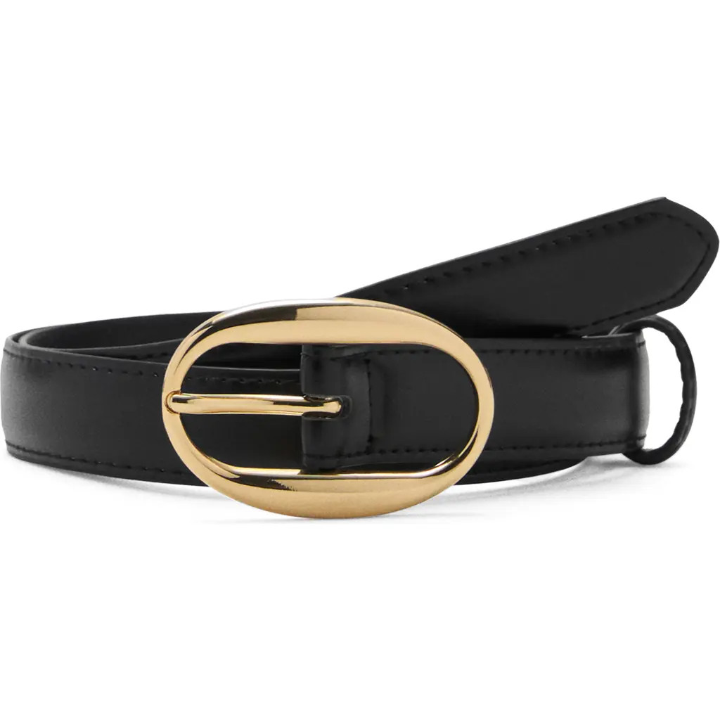 MANGO Oval Buckle Faux Leather Belt in Black at Nordstrom Rack, Size Small | Nordstrom Rack