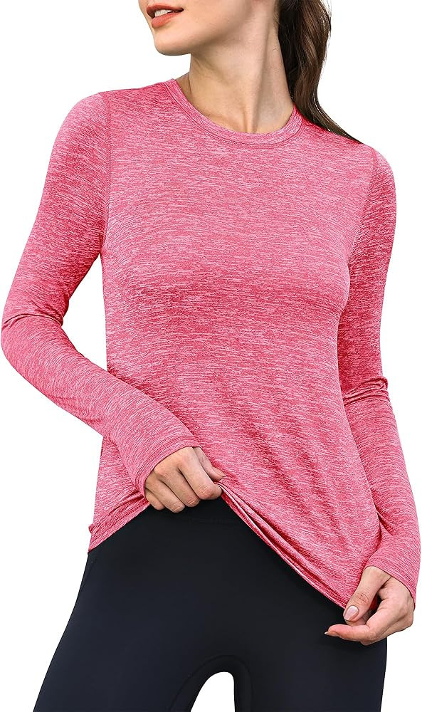 ANRABESS Womens Long Sleeve Workout Quick Dry Fitted Yoga Gym Athletic Shirts | Amazon (US)