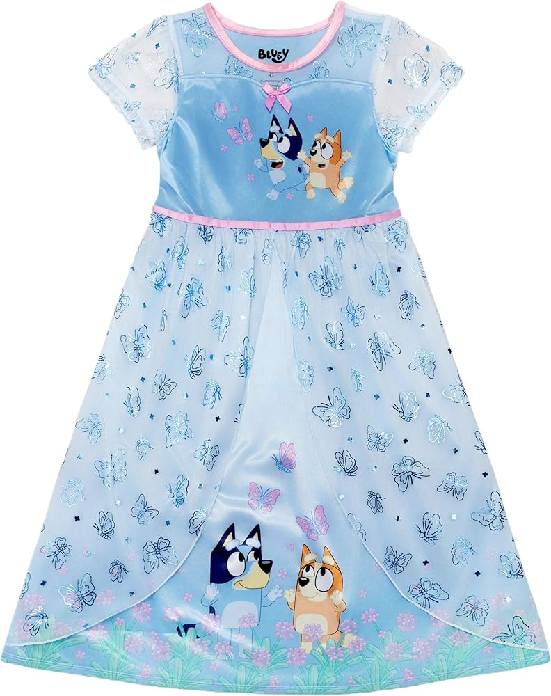 Bluey Girls' Fantasy Gown, Short-Sleeve Comfortable Nightwear, Soft & Cute Pajamas for Kids | Amazon (US)