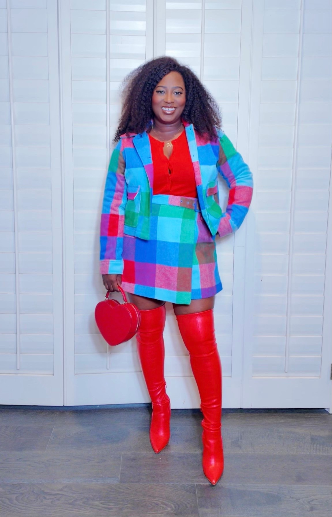Walmart brought all the colorful vibes with this Free Assembly skirt and cropped jacket. I styled it with thigh high boots, a red Cardigan and a heart shaped bag.



#LTKHoliday #LTKStyleTip #LTKFindsUnder50