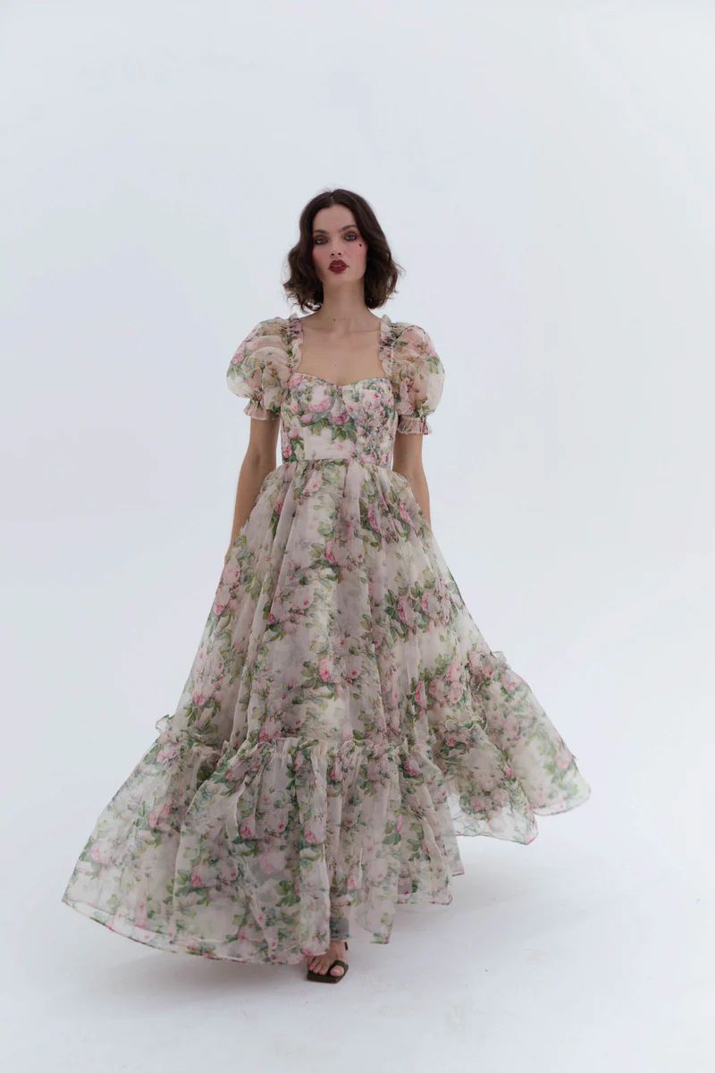 The Garden Roses Silk Gauze Ritz Gown | Selkie Collection