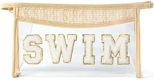 Boho Patch Cosmetic Bag - Summer SWIM Chenille Varsity Letter Toiletry Kit Beige Clear Waterproof... | Amazon (US)