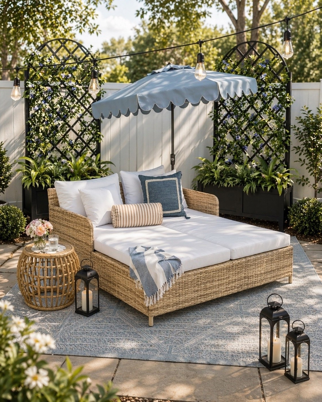 This double chaise lounge is so perfect for laying by the pool! Also love the light blue patio umbrella! Outdoor living at its best! 

#LTKHome #LTKOver40 #LTKSaleAlert