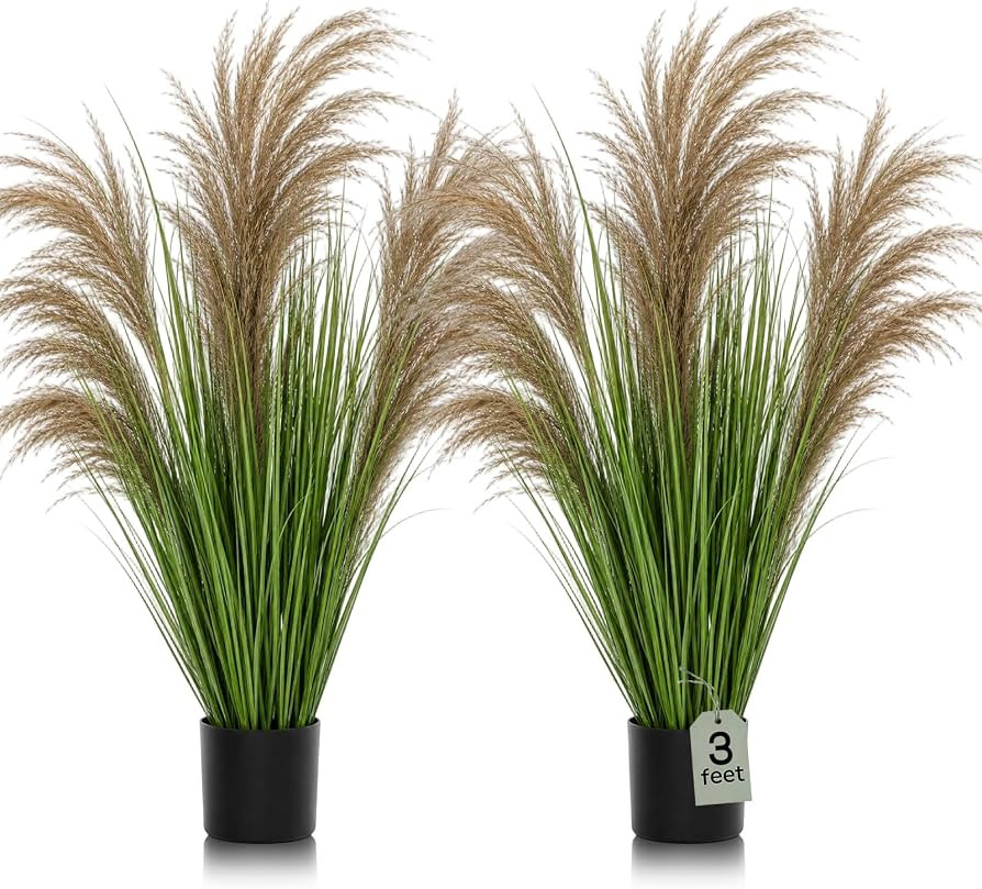 Jexine 2 Pcs Pampas Grass Potted Plants 3 ft Tall Artificial Grass Potted Artificial Greenery Flo... | Amazon (US)